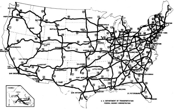 美国州际公路系统,全称为艾森豪威尔全国州际及国防公路系统
