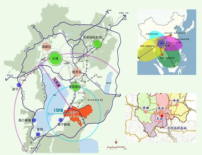 高新技术产业开发区,由五华黑林铺的西区(5平方公里)和呈贡马金铺的东