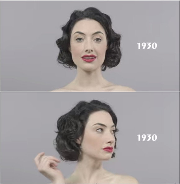 来看cut video用1分钟视频展示过去100年间女性妆容和发型的变化