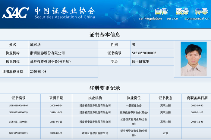 从国泰君安离职,并于1月8日入职浙商证券,而邓宏光的信息则未发生变化