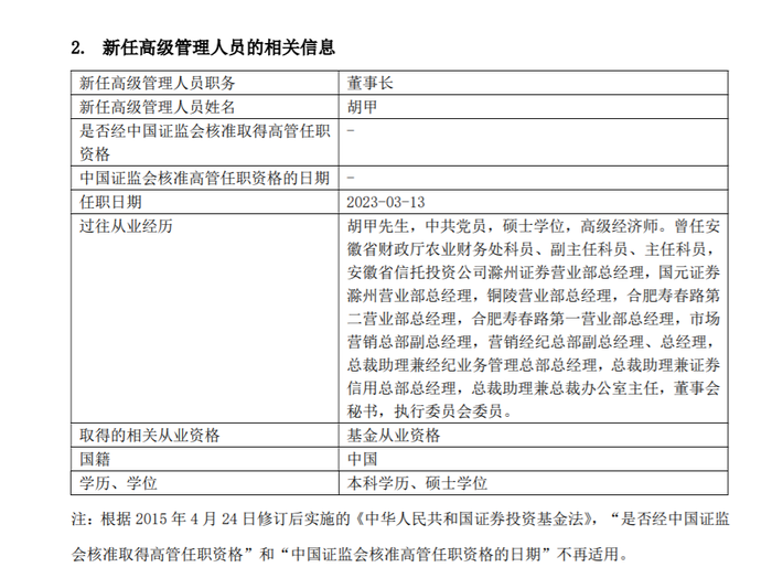 “老十家”长盛基金大换帅！国元证券董秘胡甲升任董事长兼任总司理，可否扭转困局？