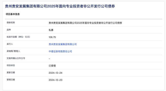 贵州贵安发展集团106.75亿元私募债项目获上交所受理|界面新闻 · 快讯