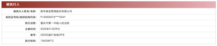新华基金新增两则恢复执行信息，执行标的合计2亿余元|界面新闻 · 快讯