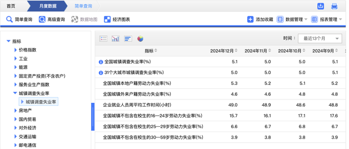 国家统计局发布2024年12月份分年龄组失业率数据|界面新闻 · 快讯