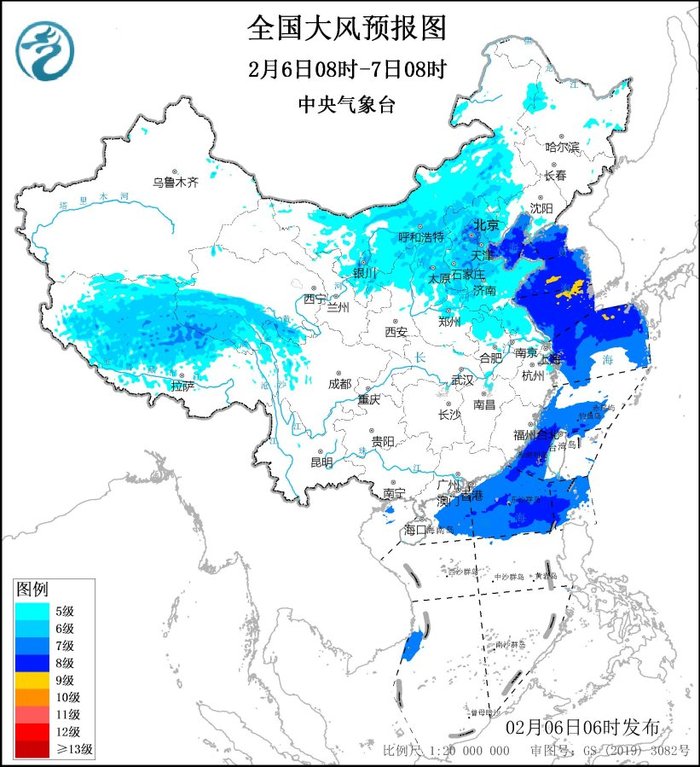 中央气象台发布大风黄色预警、寒潮蓝色预警