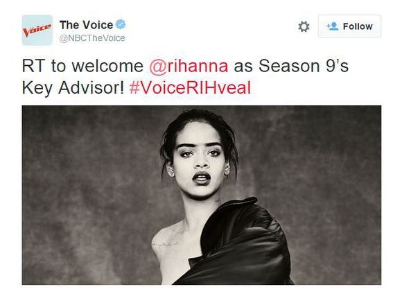 蕾哈娜加盟下一季美国好声音 出任首席指导嘉