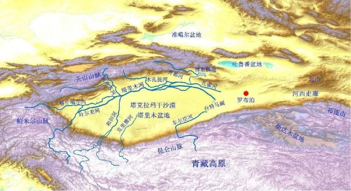汇集在一起流到中国最长的内陆河– 塔里木河